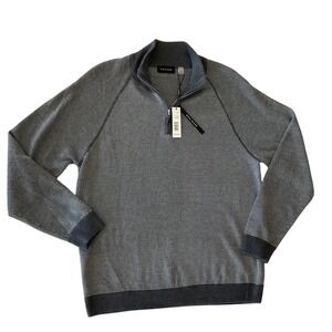 Tahari Mens Wool Blend Quarter Zip Pullover Sweater Gray White Large NEW‎